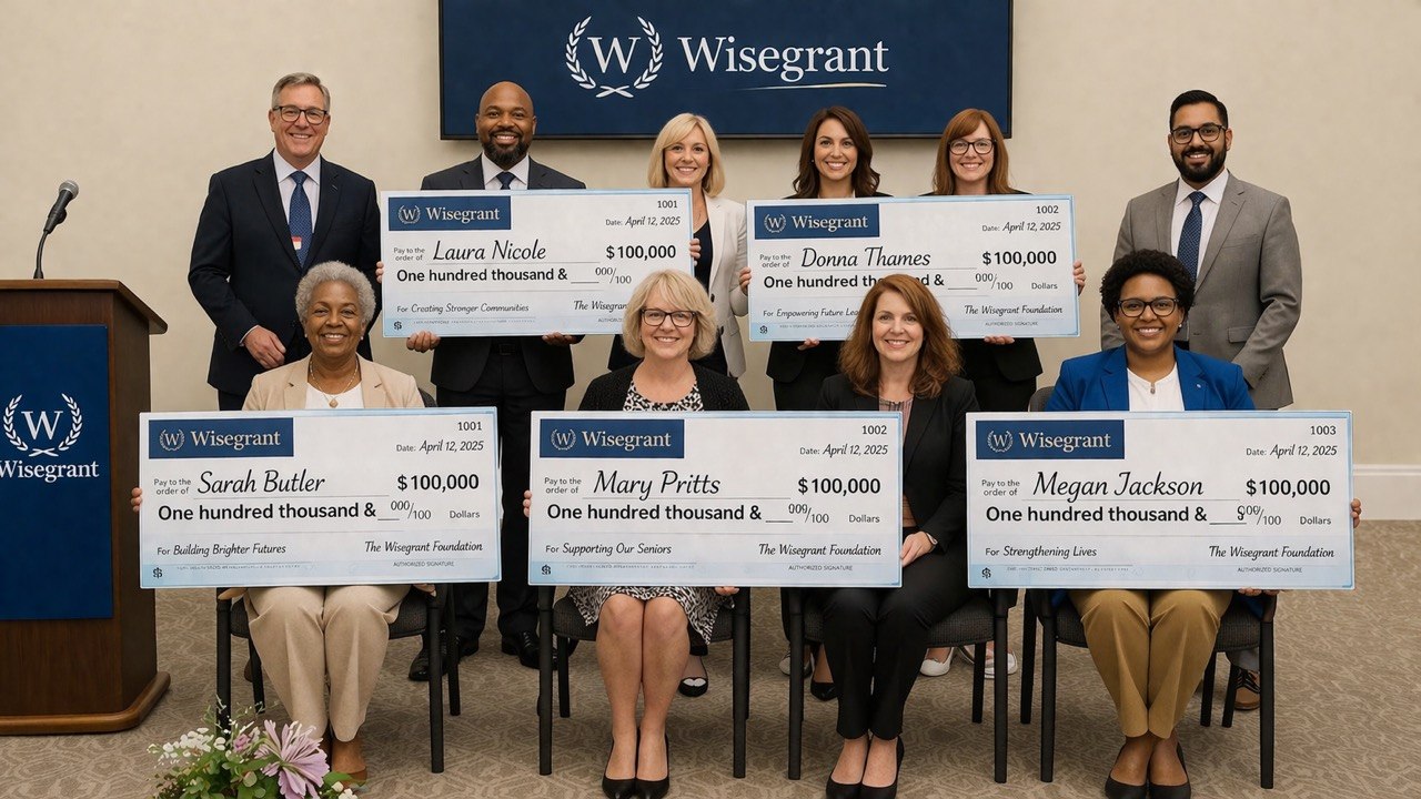 WiseGrant group winners holding grant checks